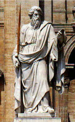 Statue of St. Paul (by Adamo Tadolini, 1840) in front of St. Peter's Basilica, Rome